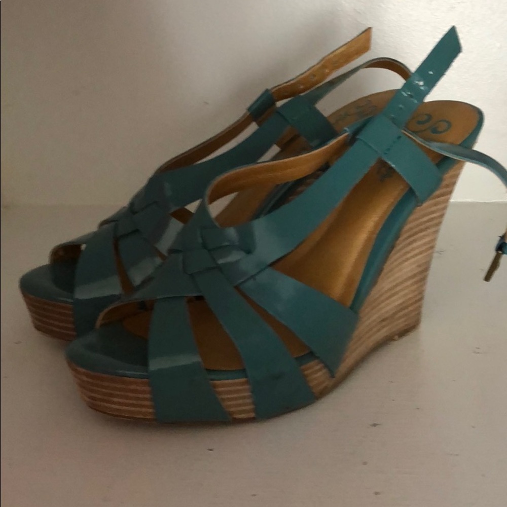 Seychelles blue patent wedges size 8.5